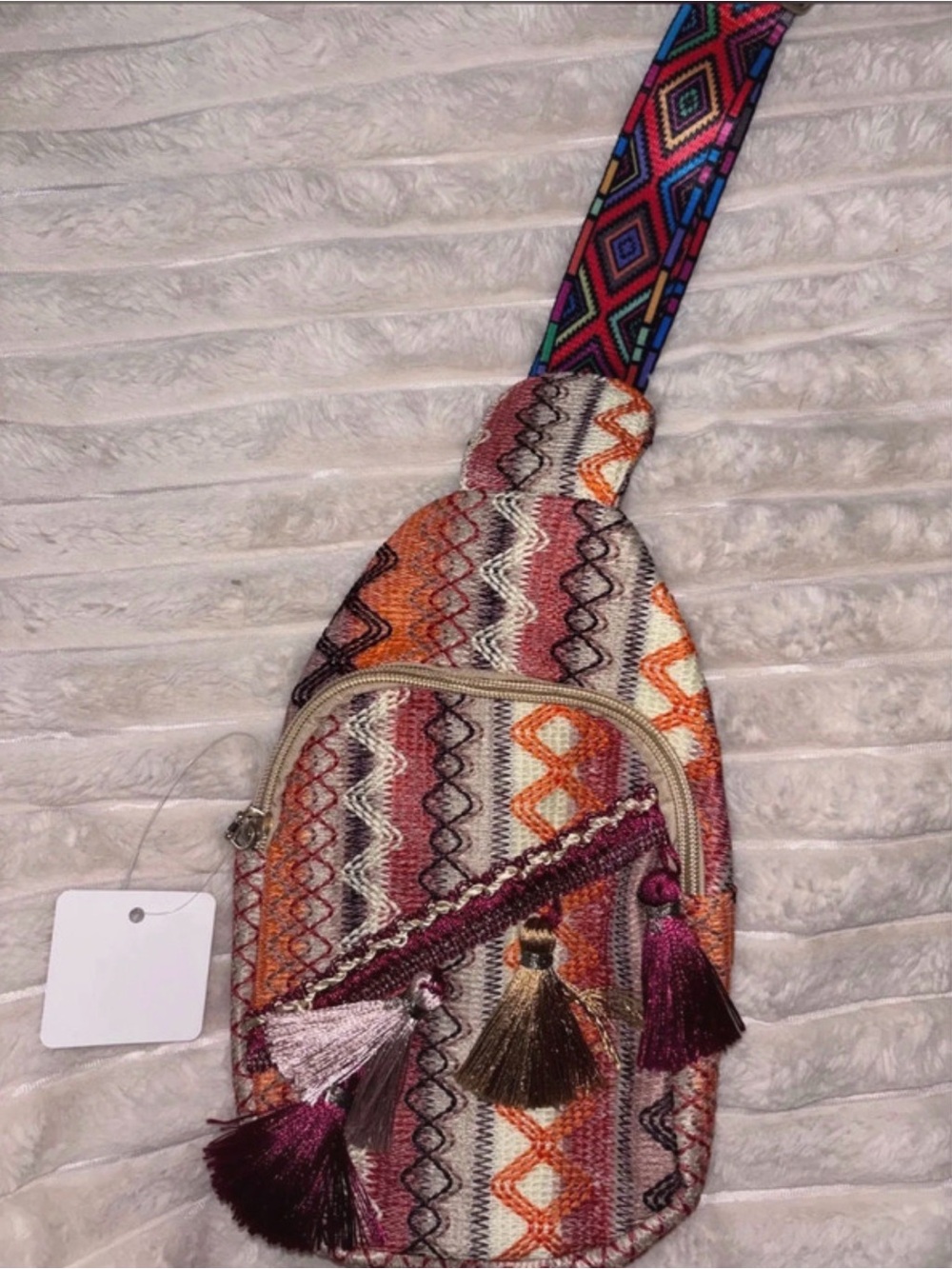 Boho Stripe Tassel Crossbody Sling Bag in Multi-Color